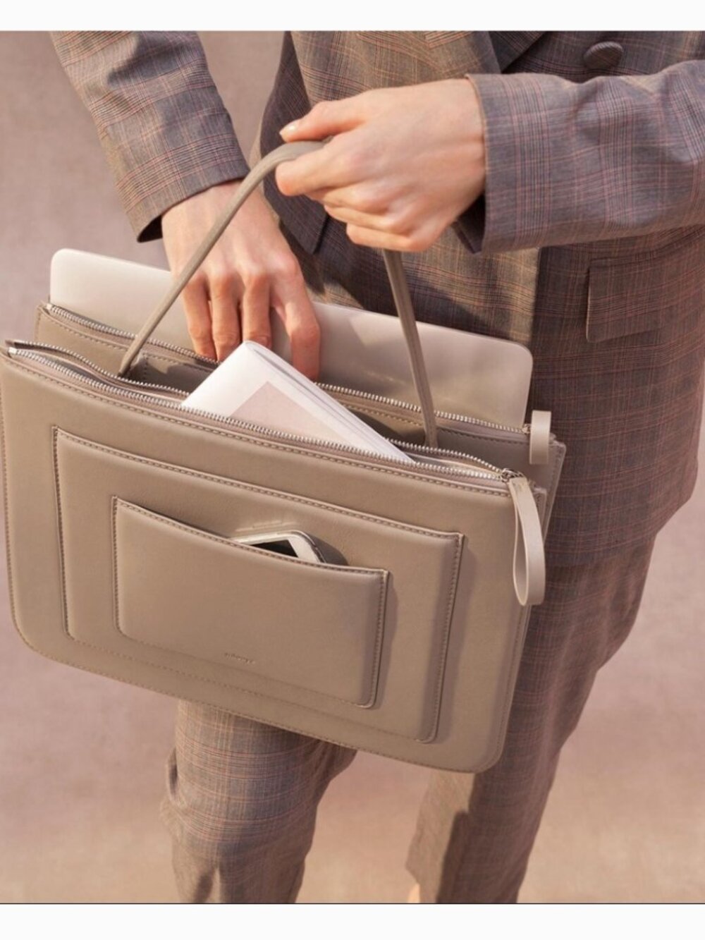 Mlouye Business Bag - Taupe Earth Color Computer Tote Purse Leather